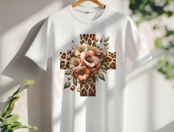 Leopard Cross Png, Happy Easter Png for T-Shirt Designs